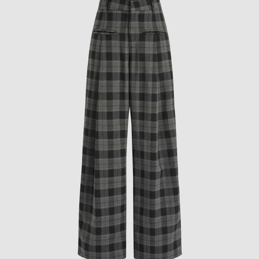 Check Pattern Wide Leg Trousers